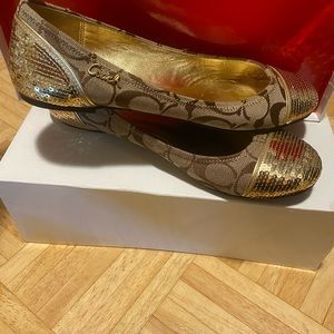 Coach Ballet Flats - Signature print Gold Sequin